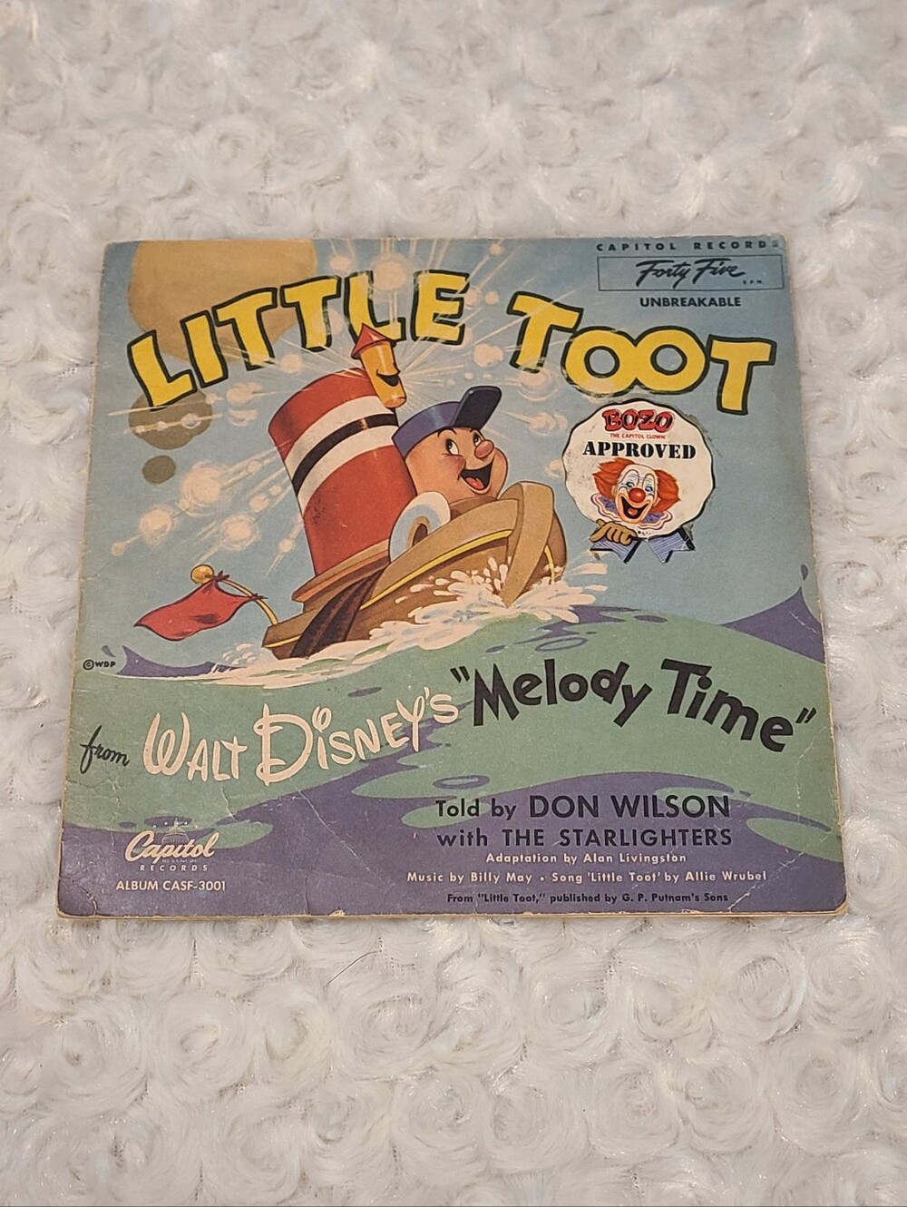 Vintage 1948 Disney's Little Toot 45 Record And Picture Sleeve Set
